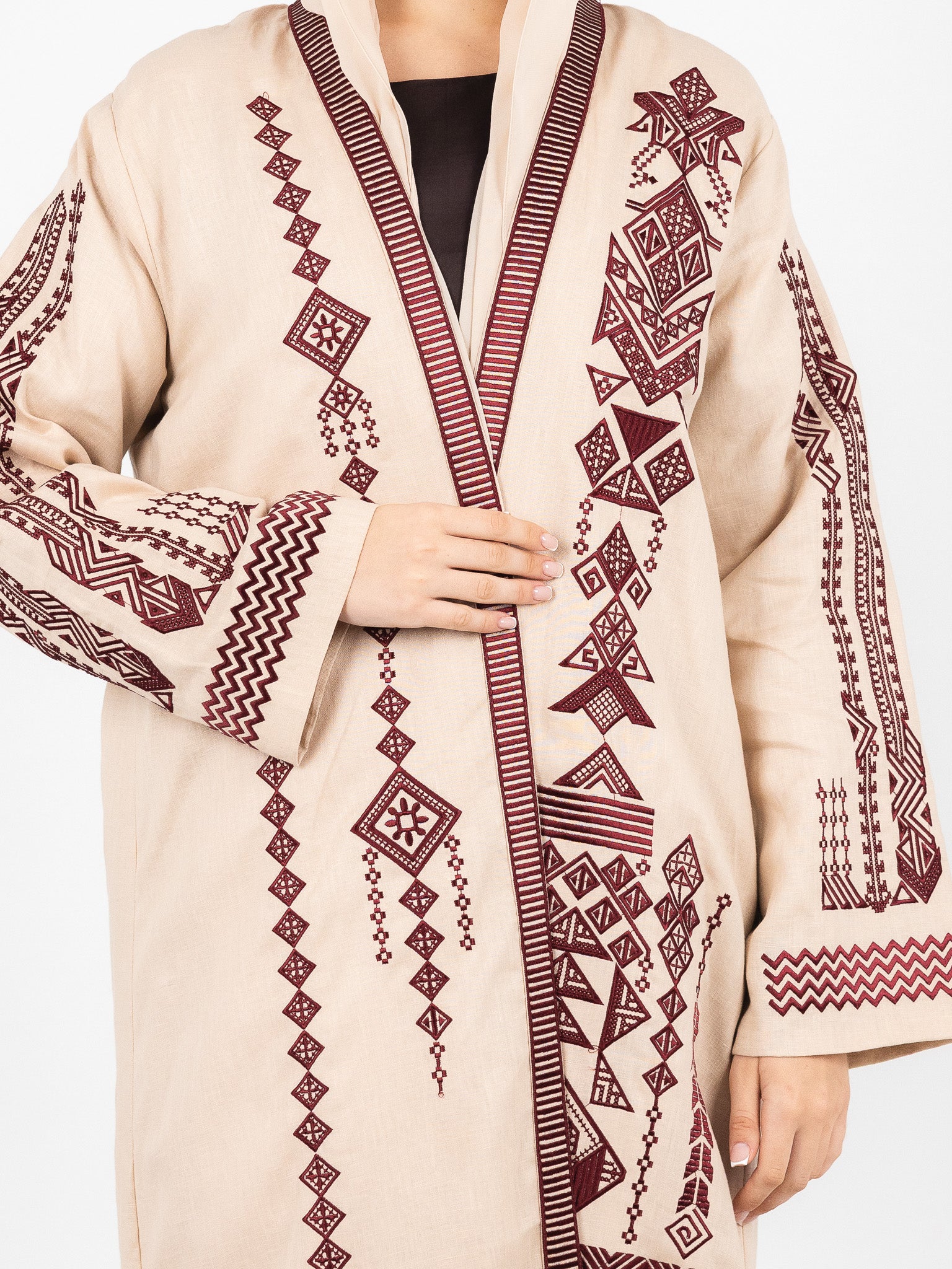 Beige Tribal Heritage Embroidered Abaya