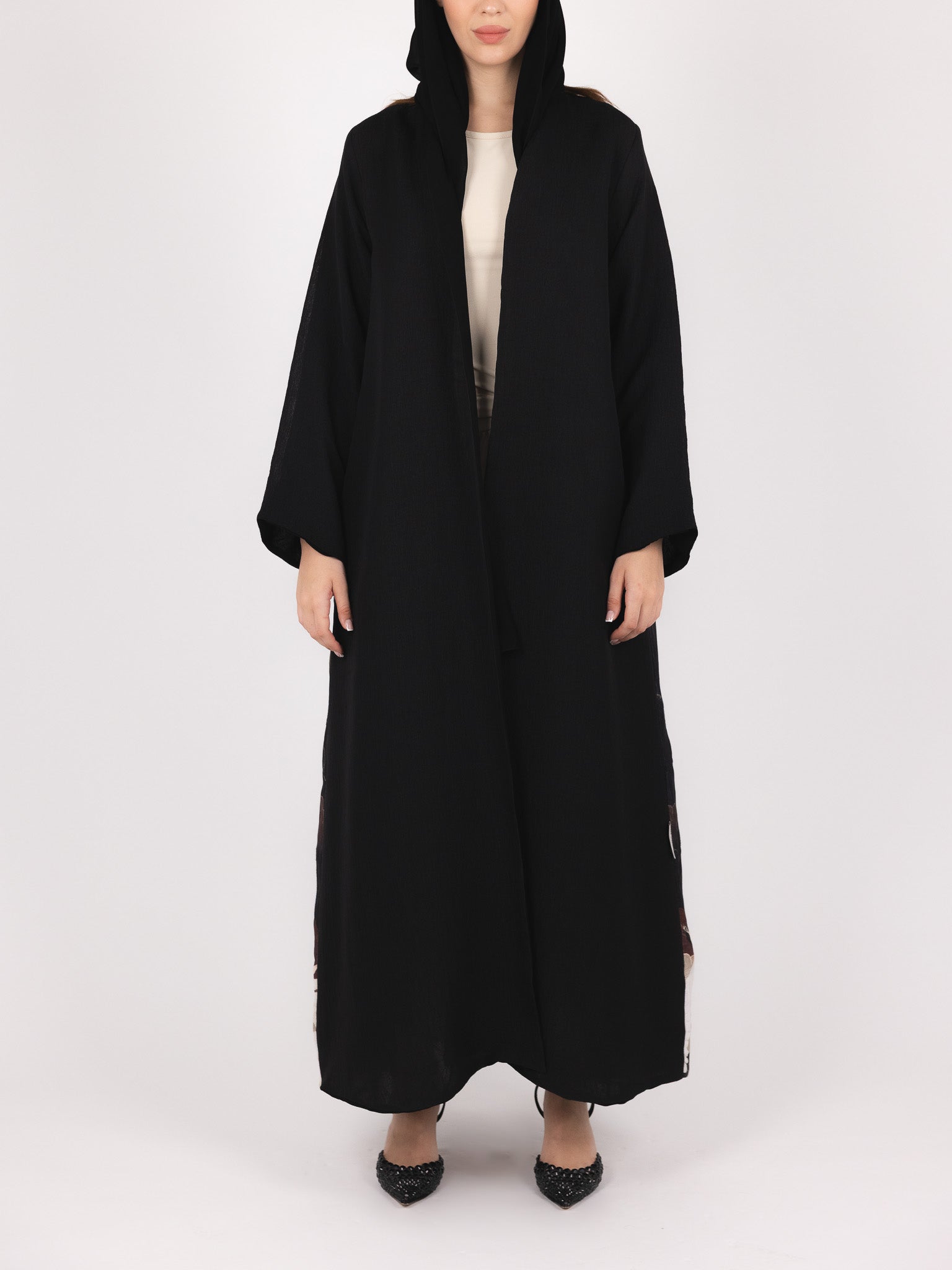 Black Crane Back Panel Abaya
