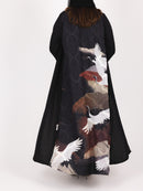Black Crane Back Panel Abaya