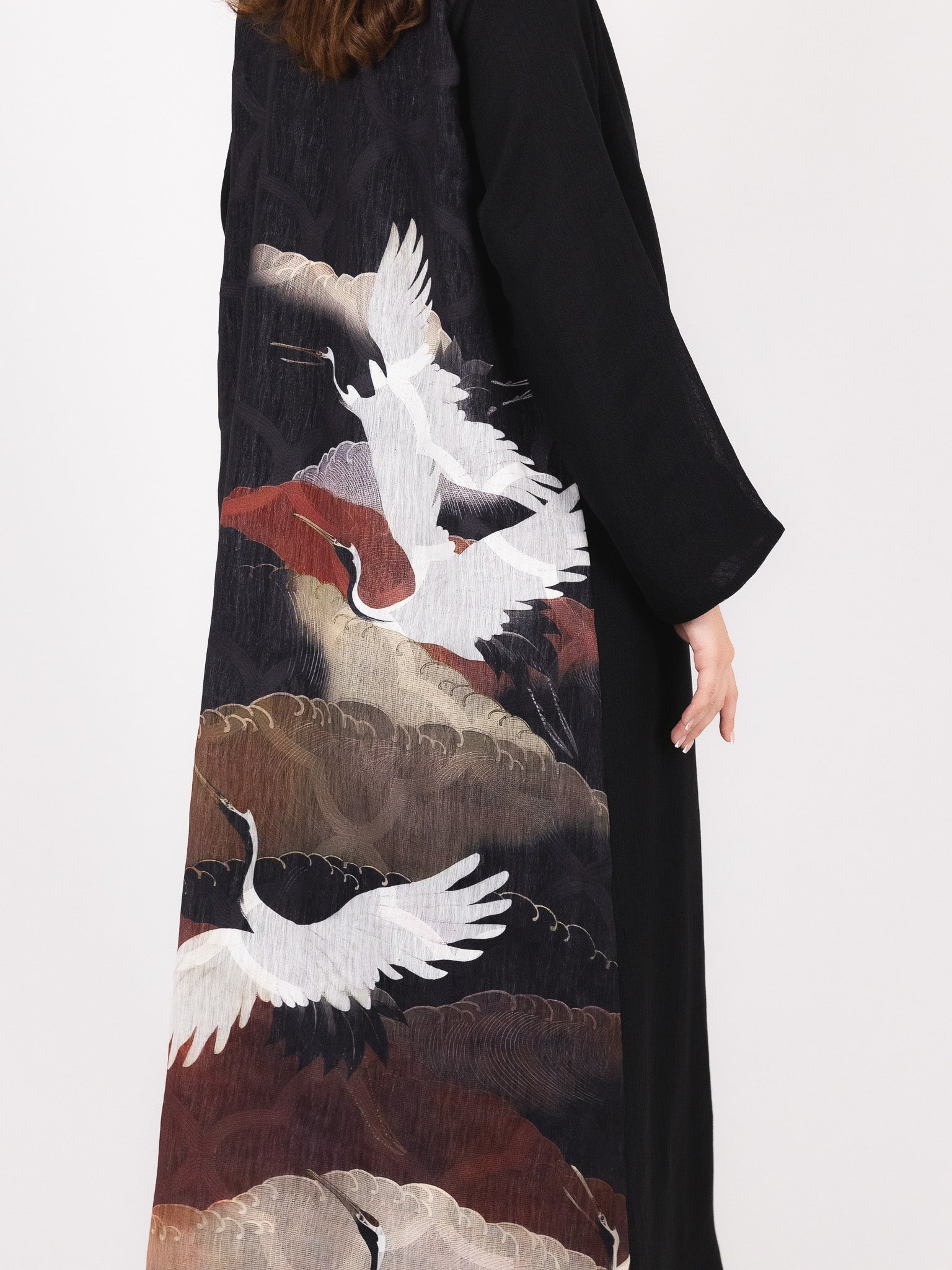 Black Crane Back Panel Abaya