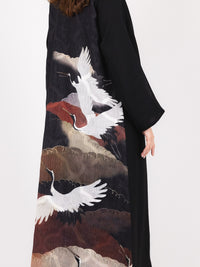 Black Crane Back Panel Abaya
