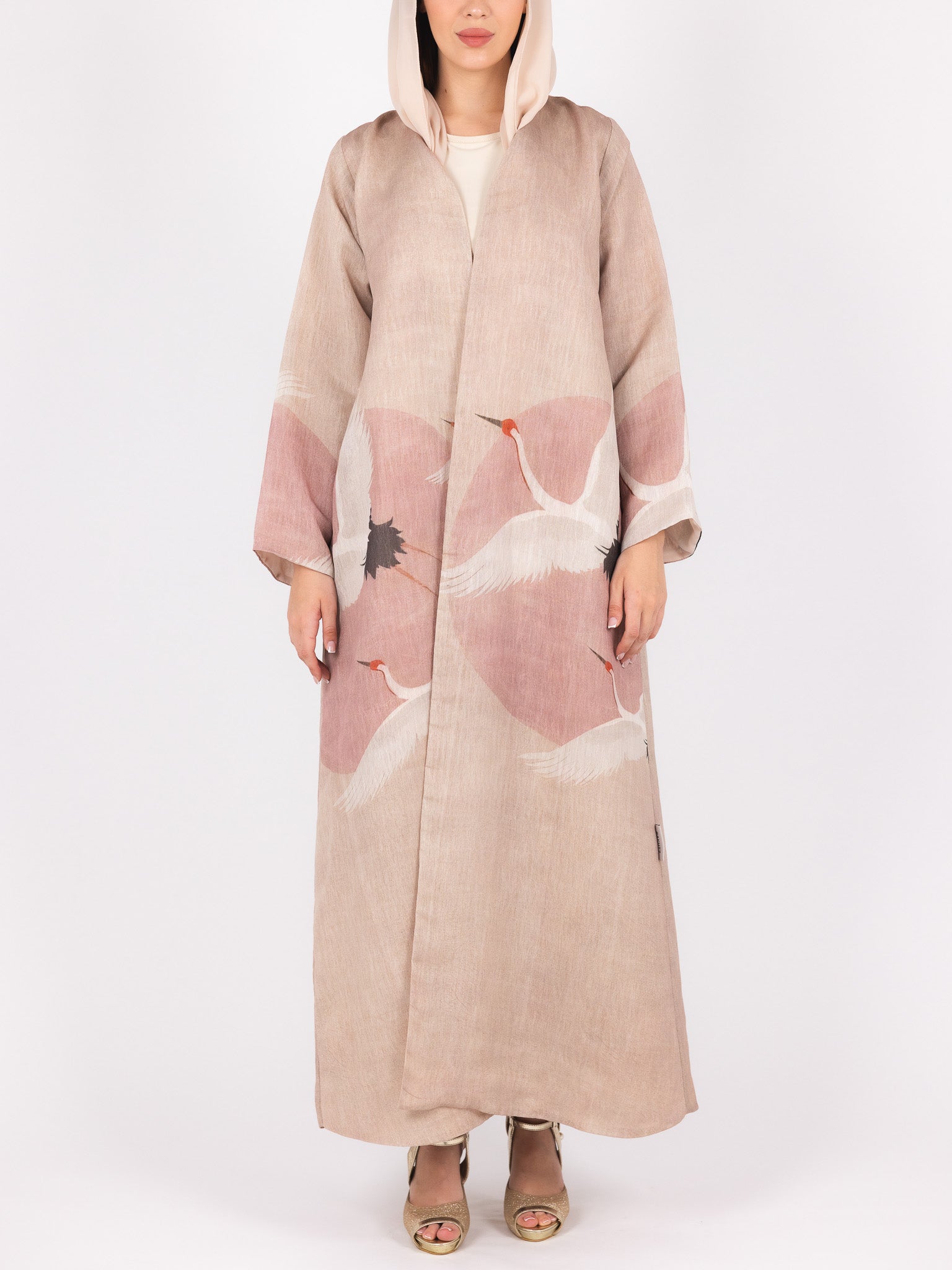 Blush Crane Print Abaya