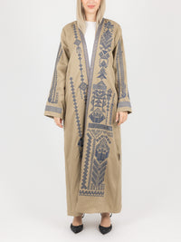 Camel Contrast Embroidered Abaya