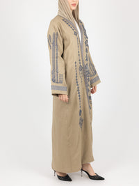 Camel Contrast Embroidered Abaya