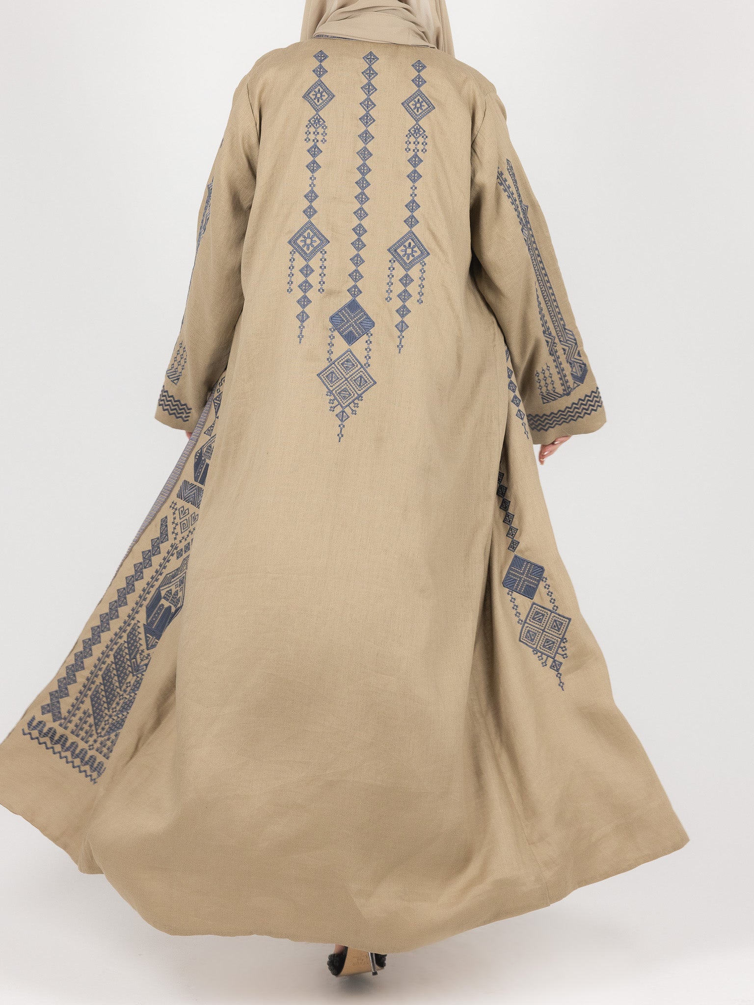 Camel Contrast Embroidered Abaya