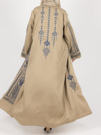Camel Contrast Embroidered Abaya