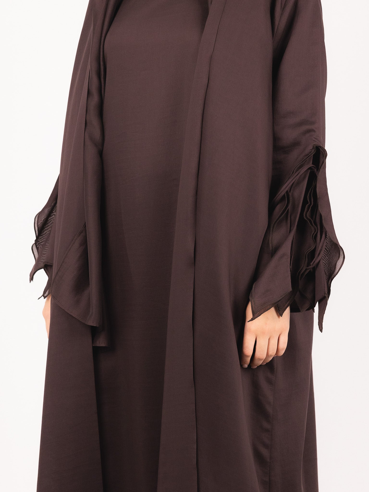 Cocoa Ruched Sleeve Abaya