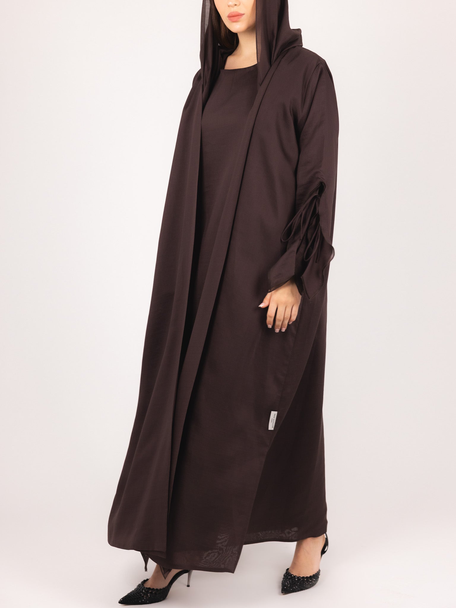 Cocoa Ruched Sleeve Abaya