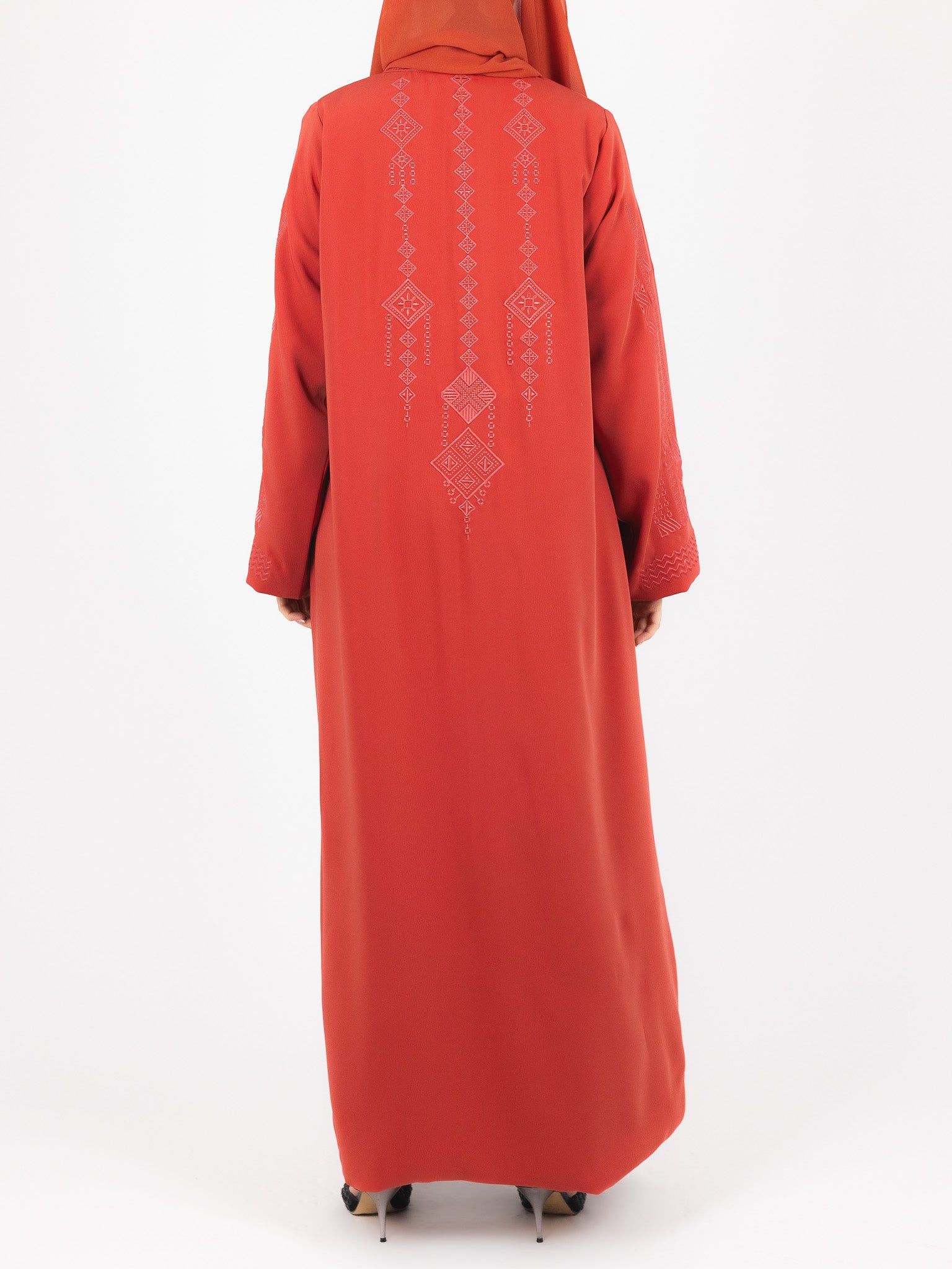 Coral Tonal Embroidered Abaya
