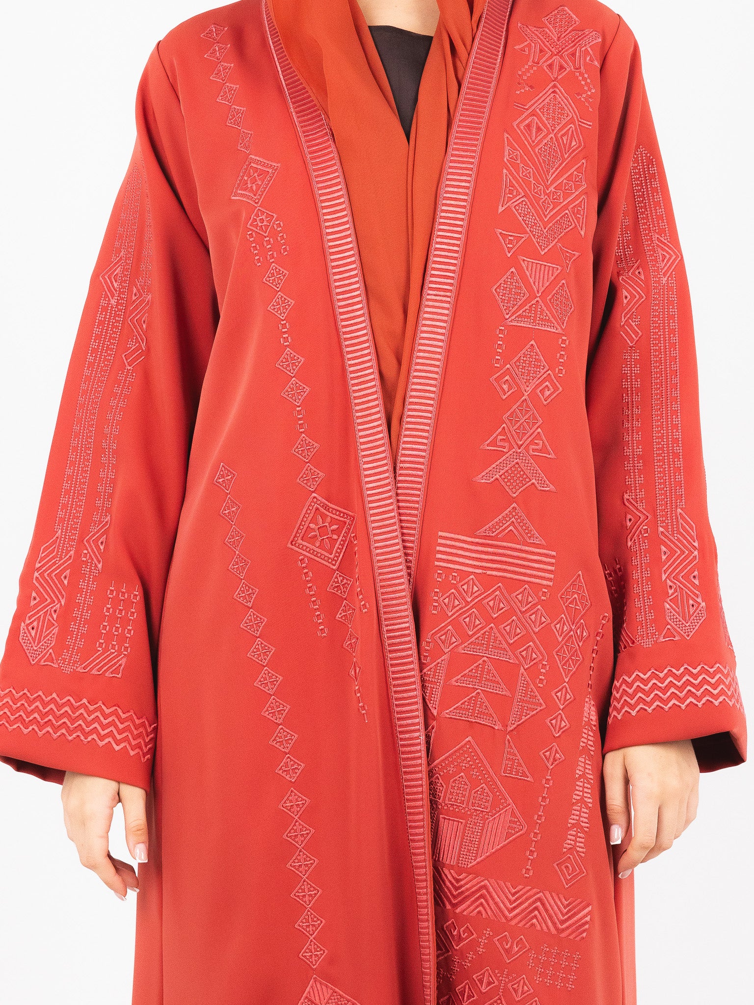 Coral Tonal Embroidered Abaya