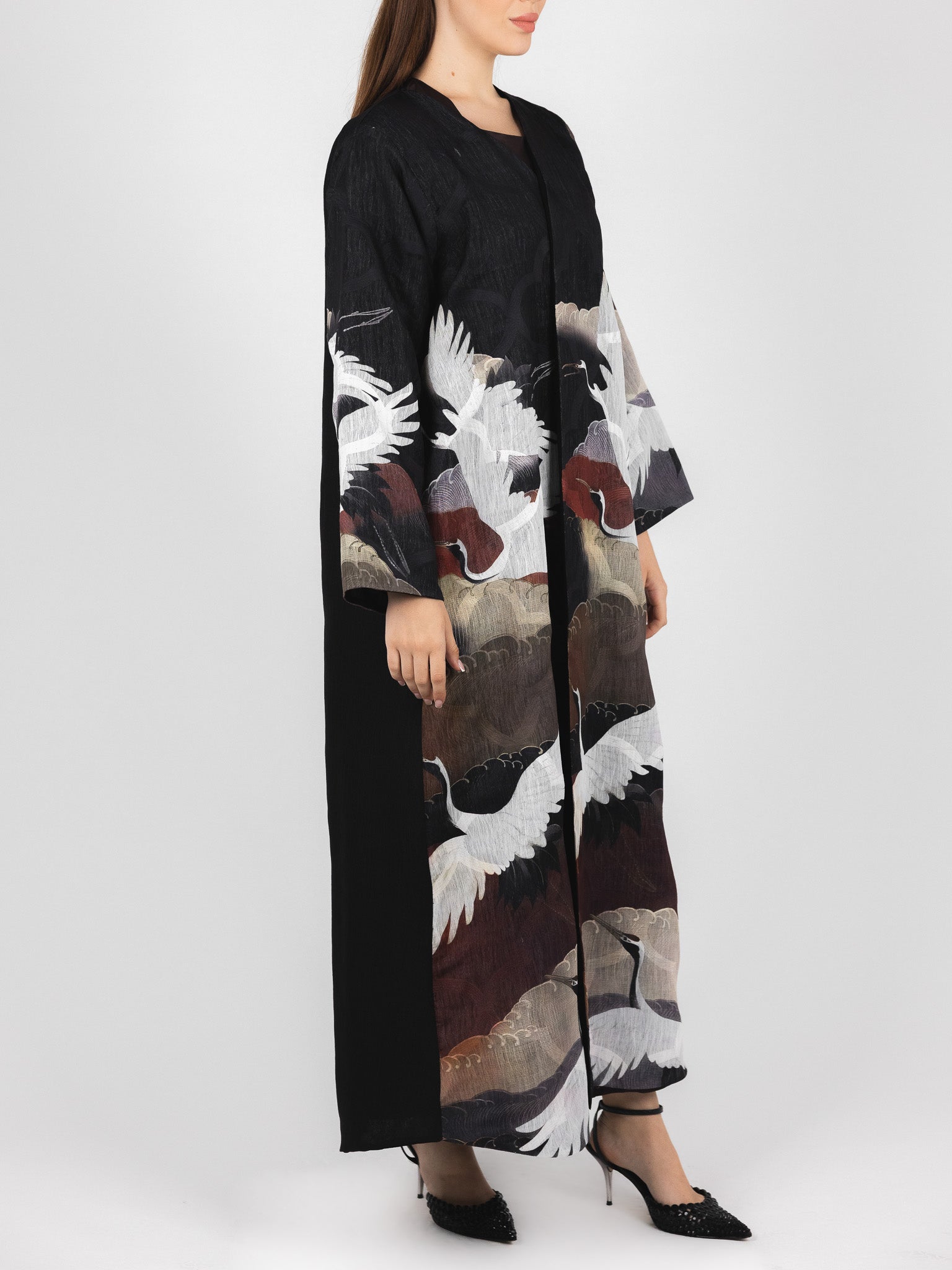 Crane Landscape Print Abaya