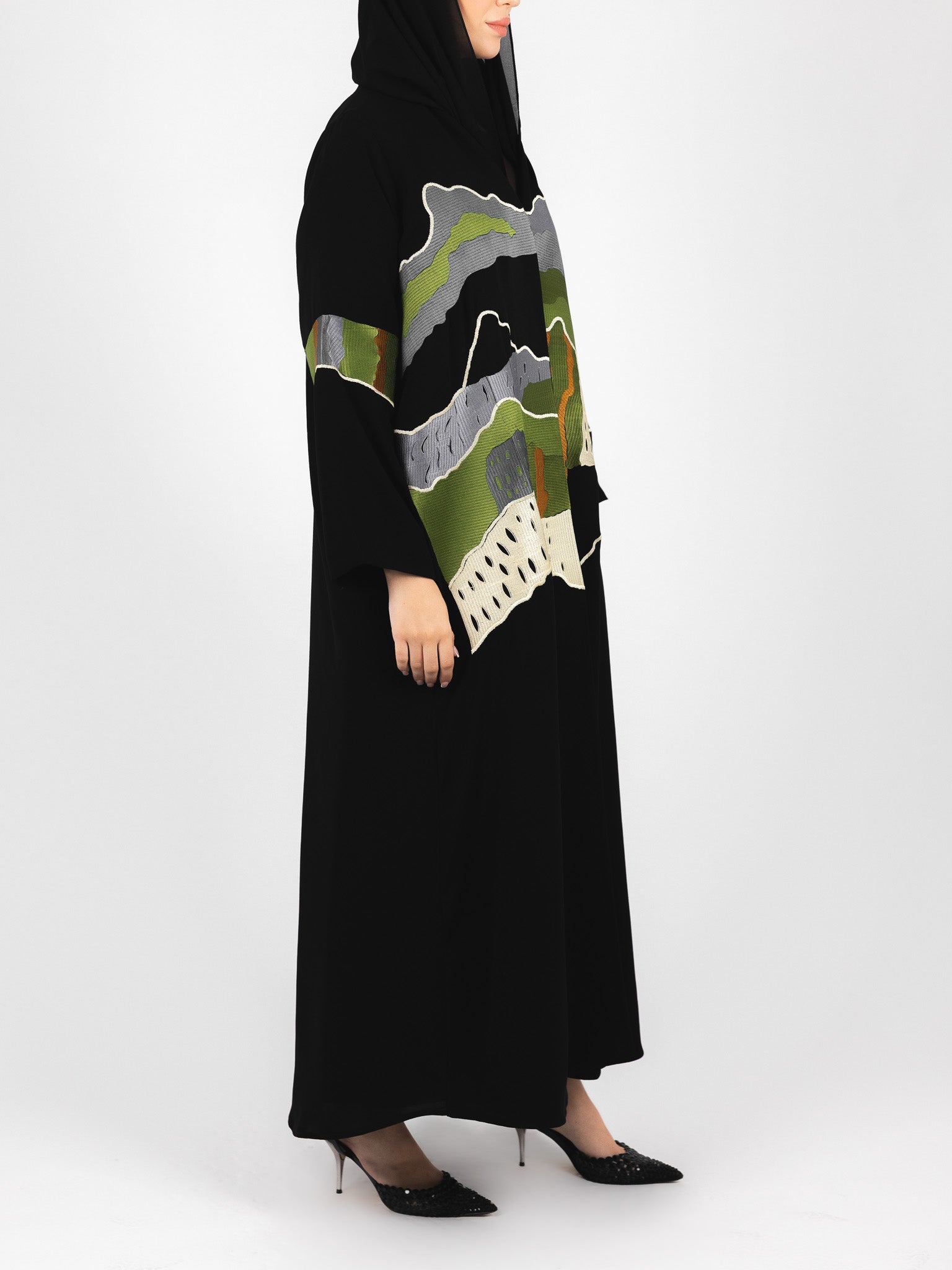 Green Landscape Embroidered Abaya