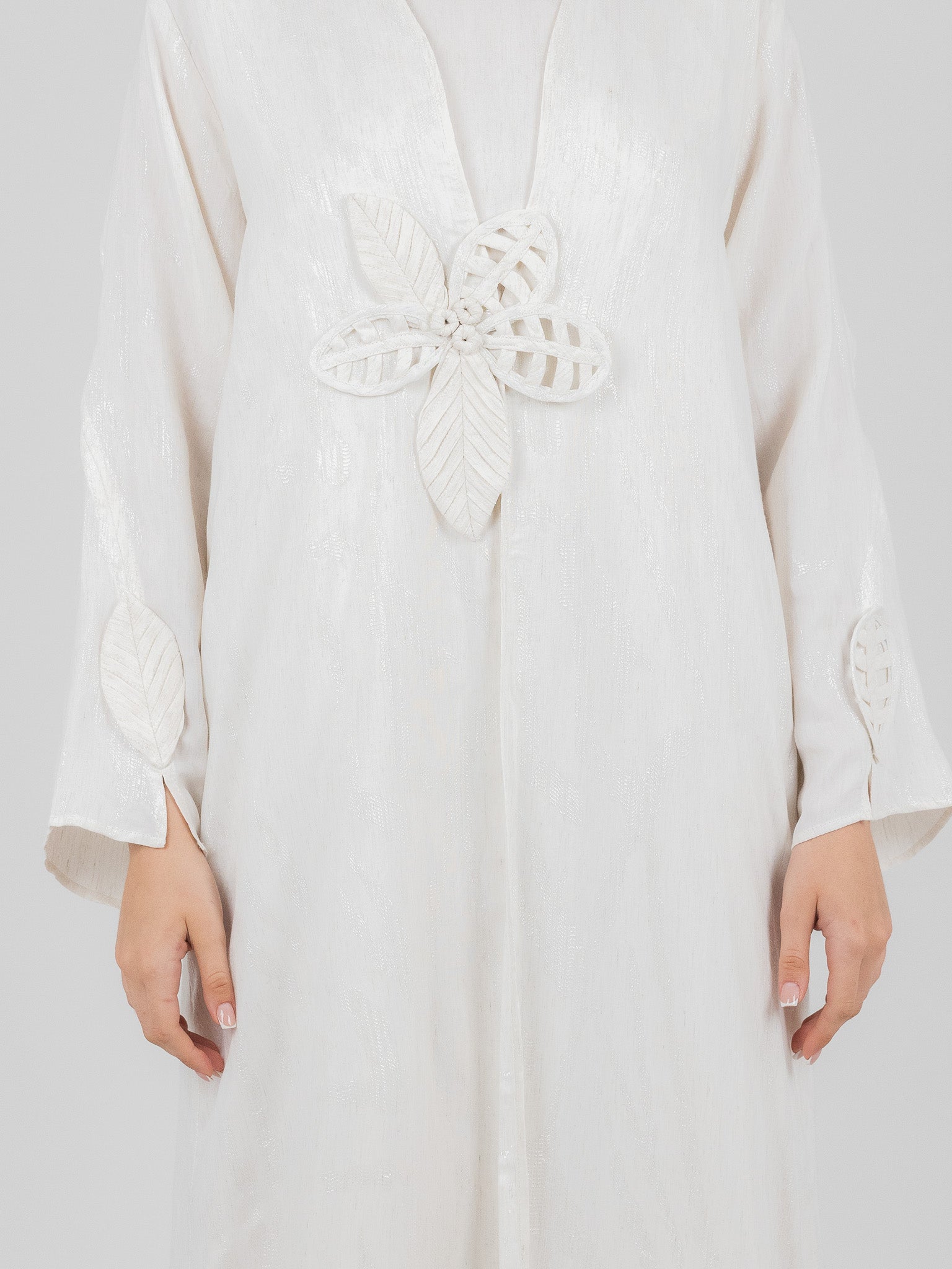 Ivory Leaf Detail Abaya