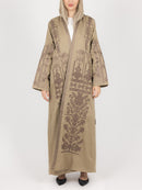 Khaki Contrast Embroidered Abaya