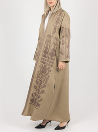 Khaki Contrast Embroidered Abaya