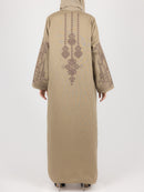 Khaki Contrast Embroidered Abaya