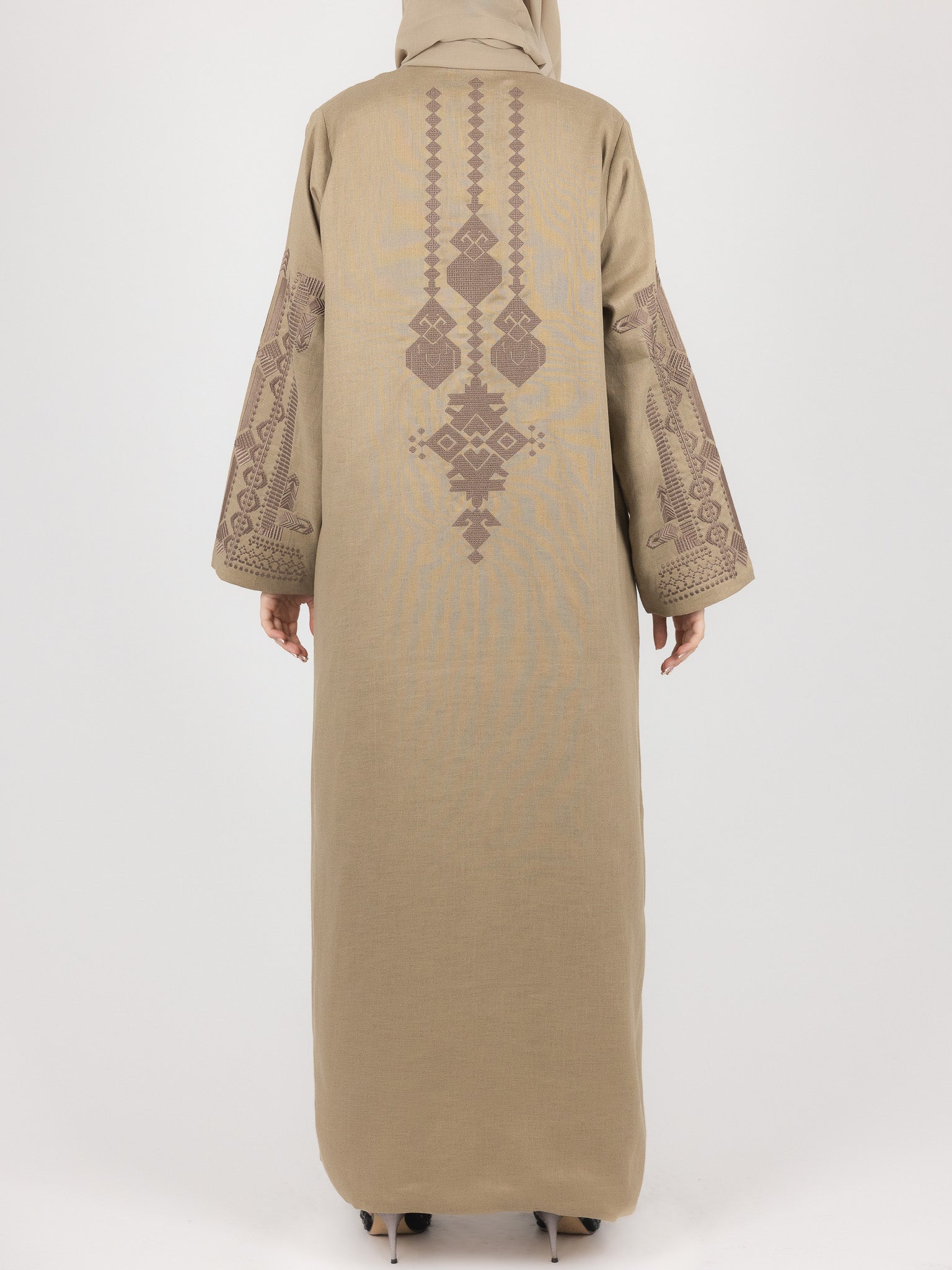Khaki Contrast Embroidered Abaya