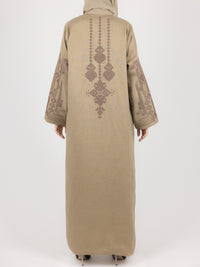 Khaki Contrast Embroidered Abaya