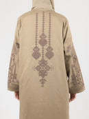 Khaki Contrast Embroidered Abaya