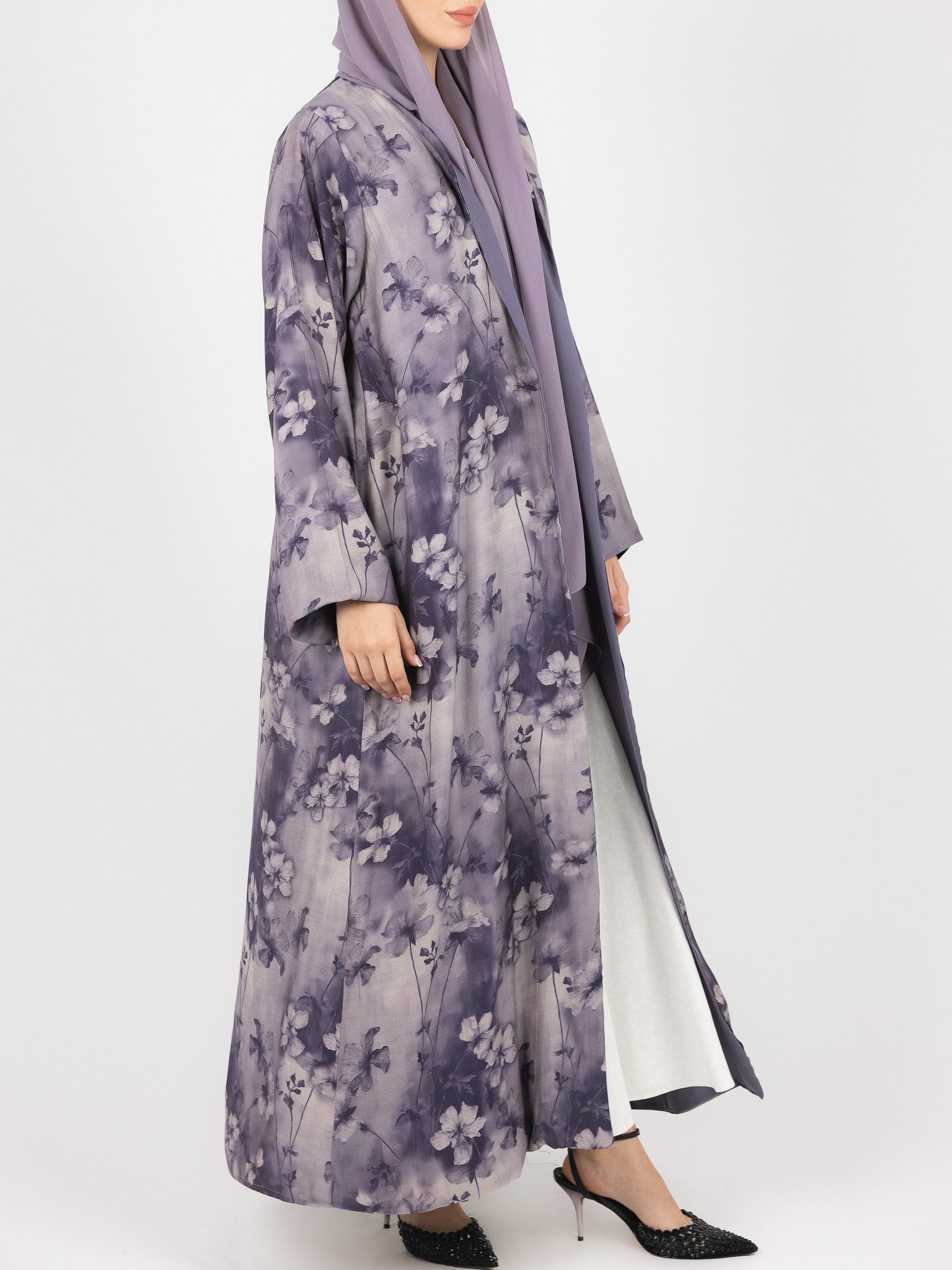Lilac Floral Print Abaya
