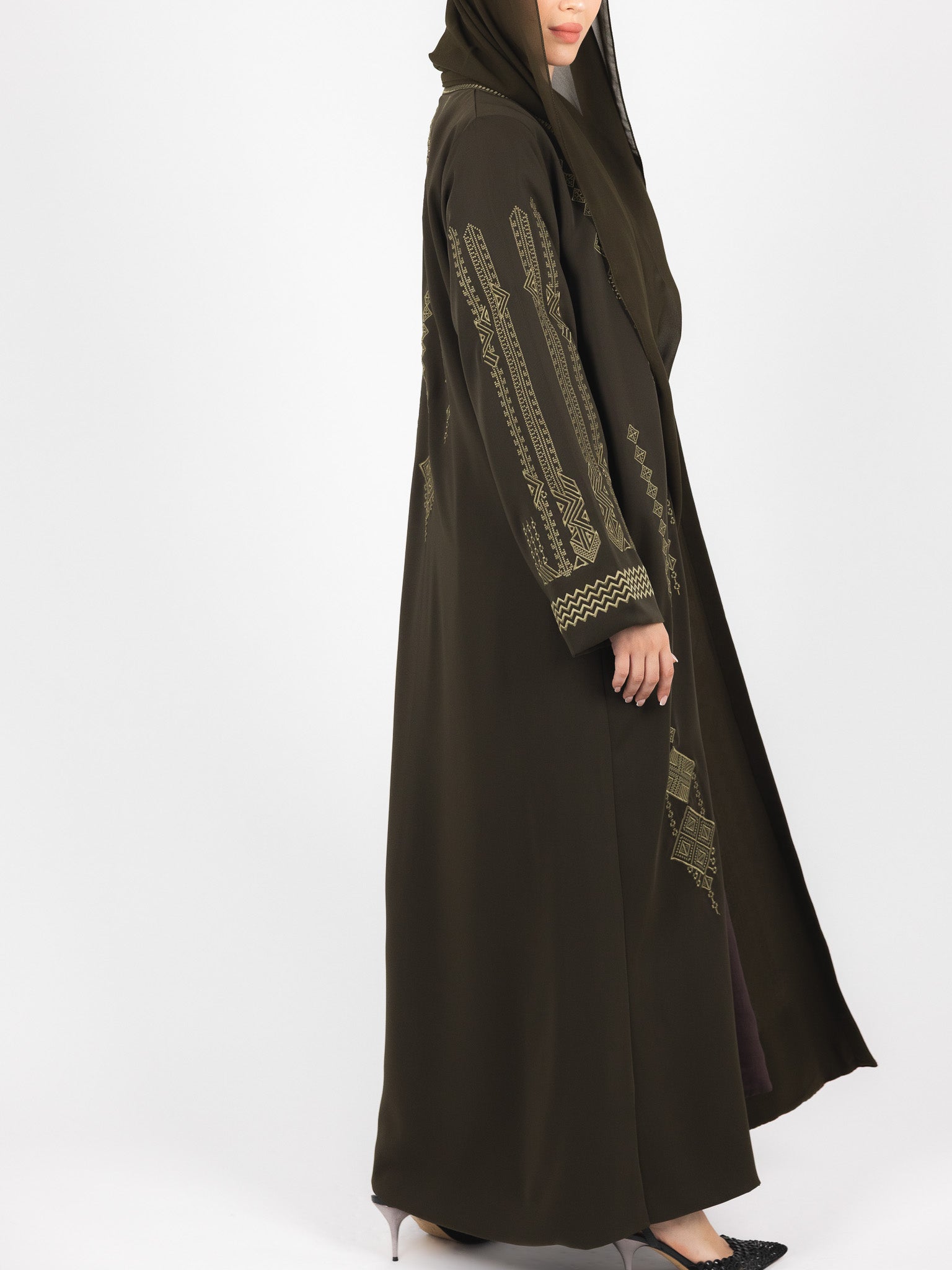 Olive Tonal Embroidered Abaya