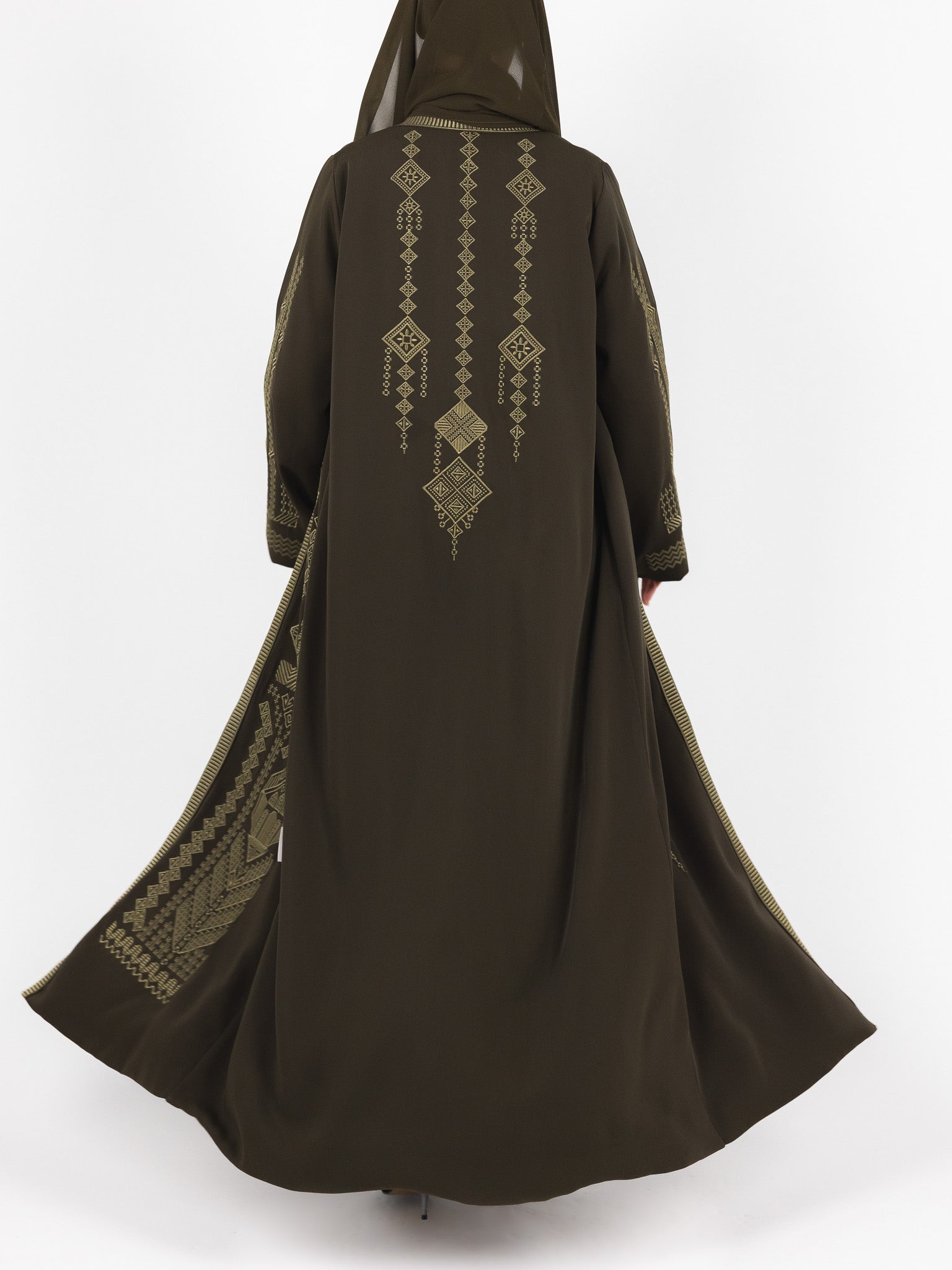 Olive Tonal Embroidered Abaya