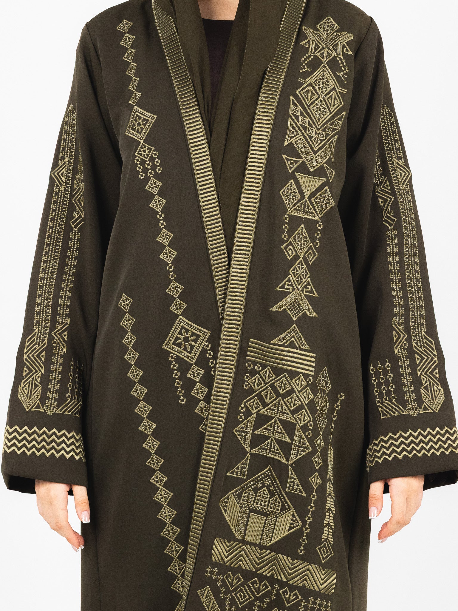 Olive Tonal Embroidered Abaya