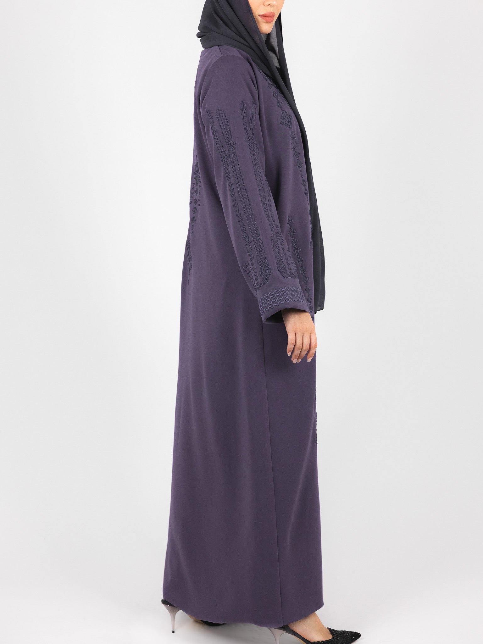 Plum Tonal Embroidered Abaya