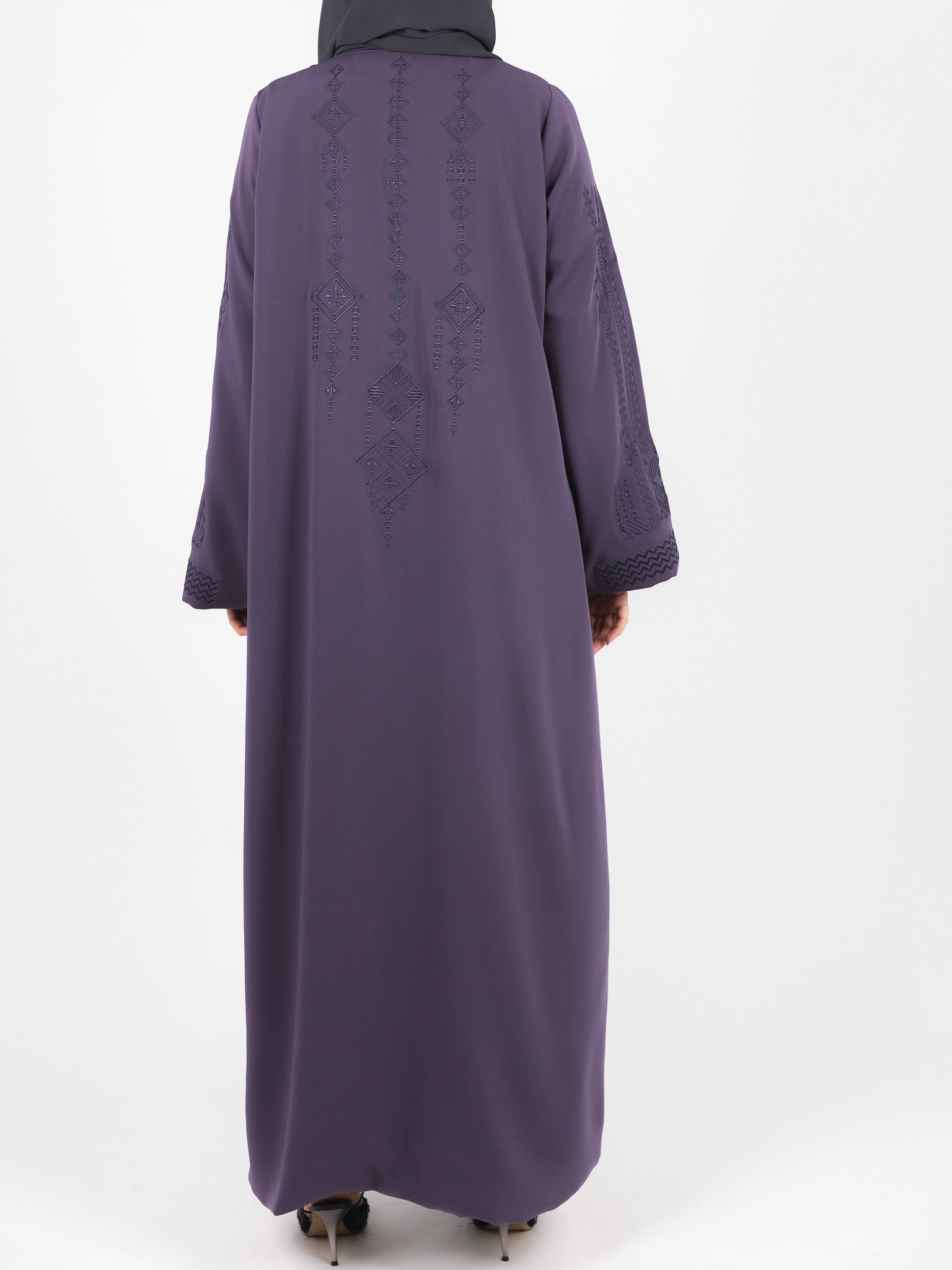Plum Tonal Embroidered Abaya