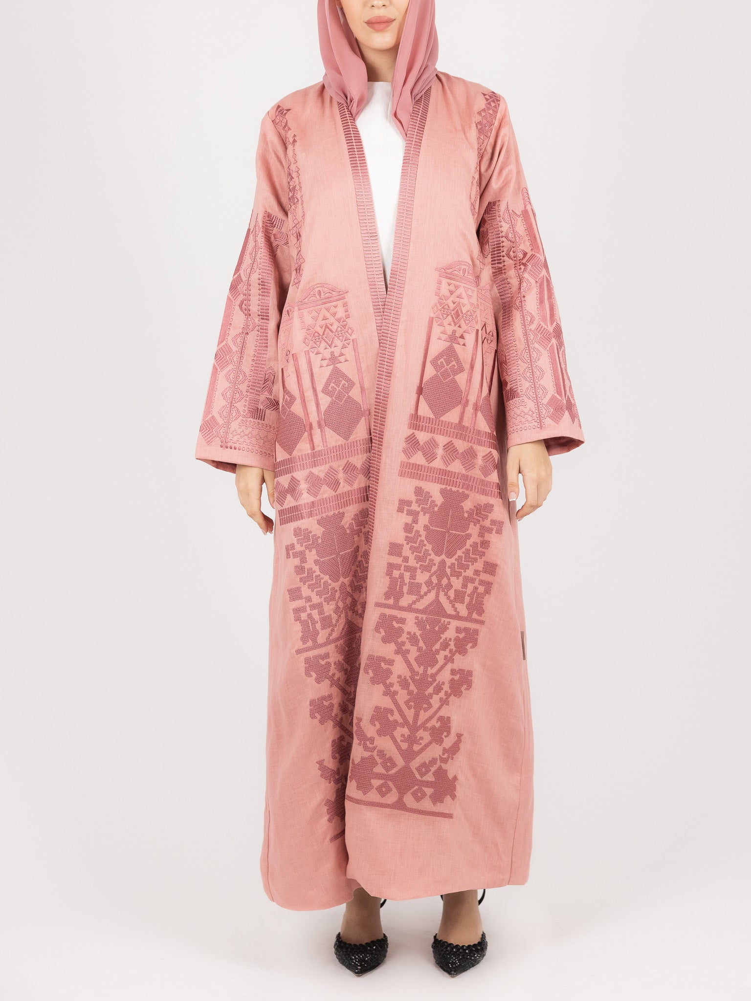 Rose Contrast Embroidered Abaya