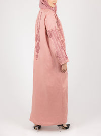 Rose Contrast Embroidered Abaya