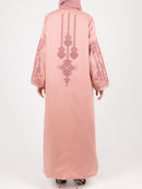 Rose Contrast Embroidered Abaya