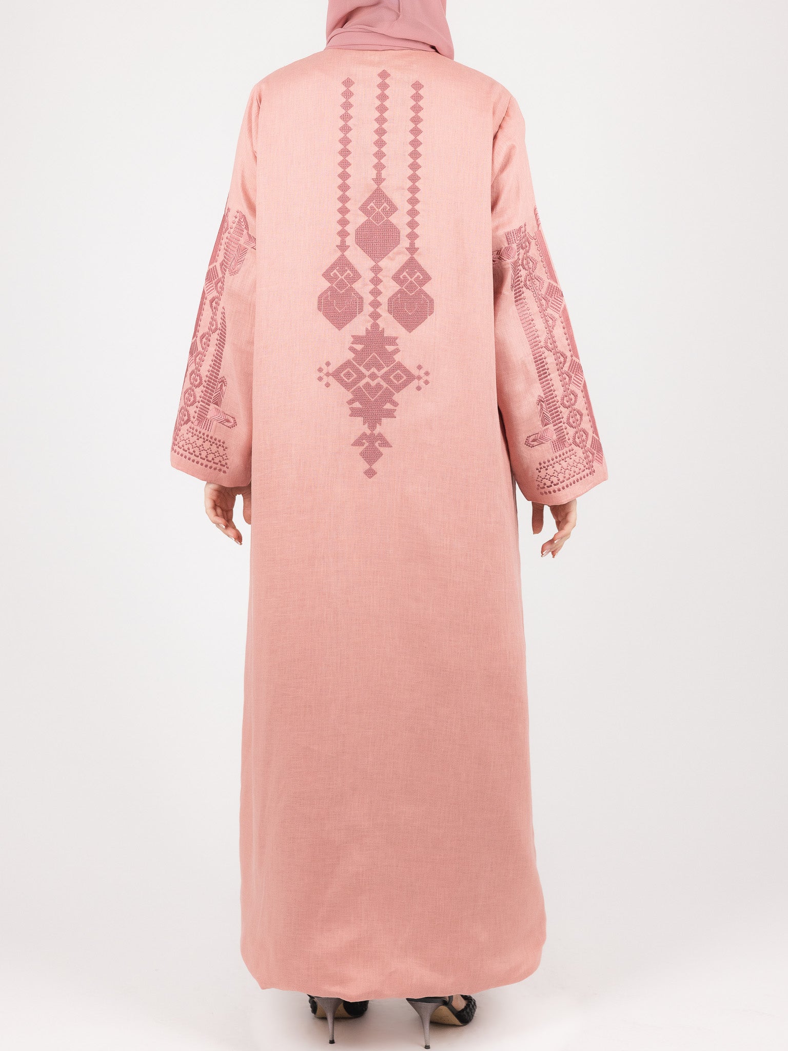 Rose Contrast Embroidered Abaya