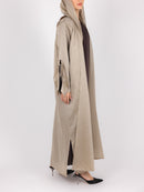 Sand Ruched Sleeve Abaya
