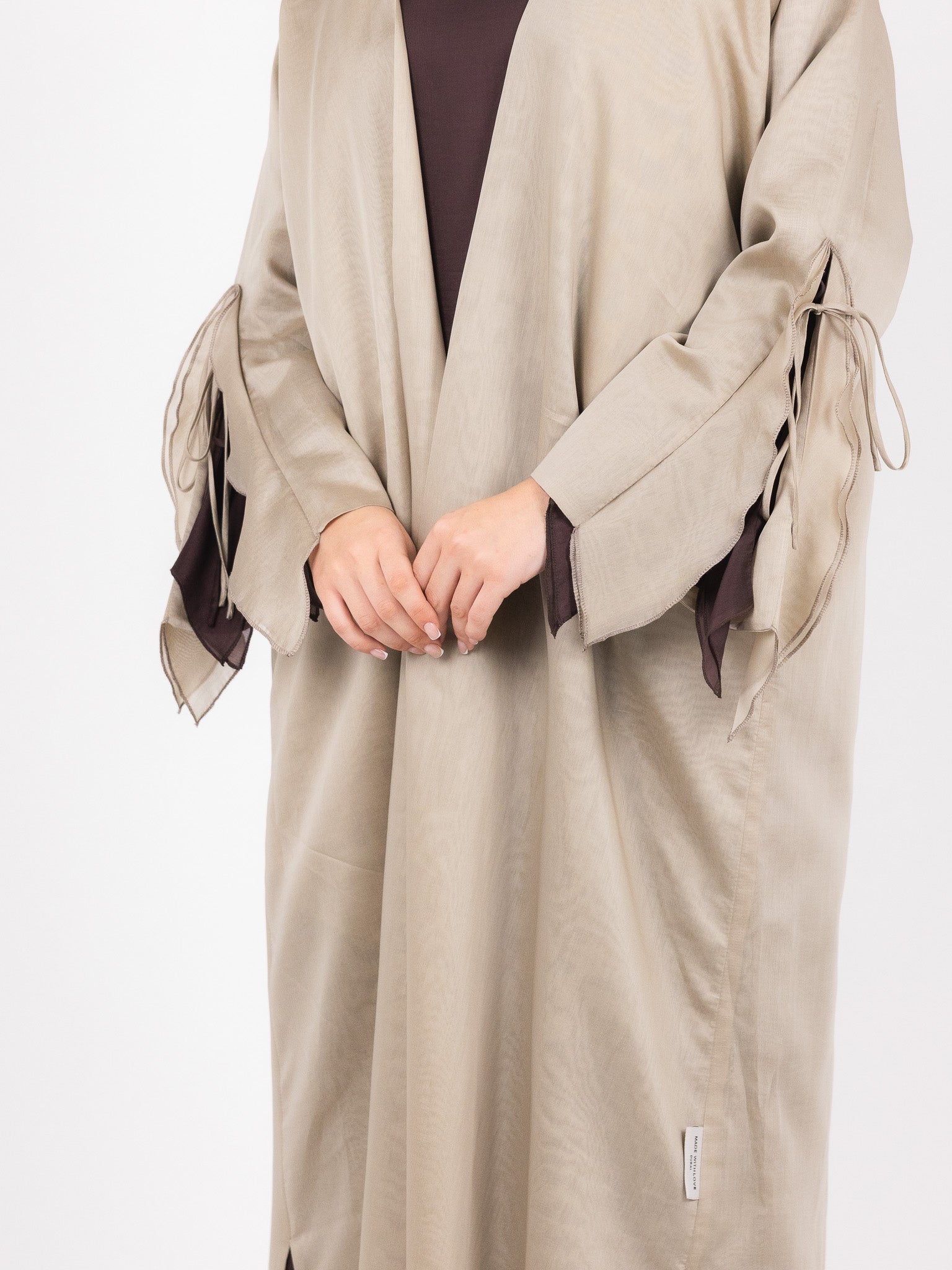 Sand Ruched Sleeve Abaya