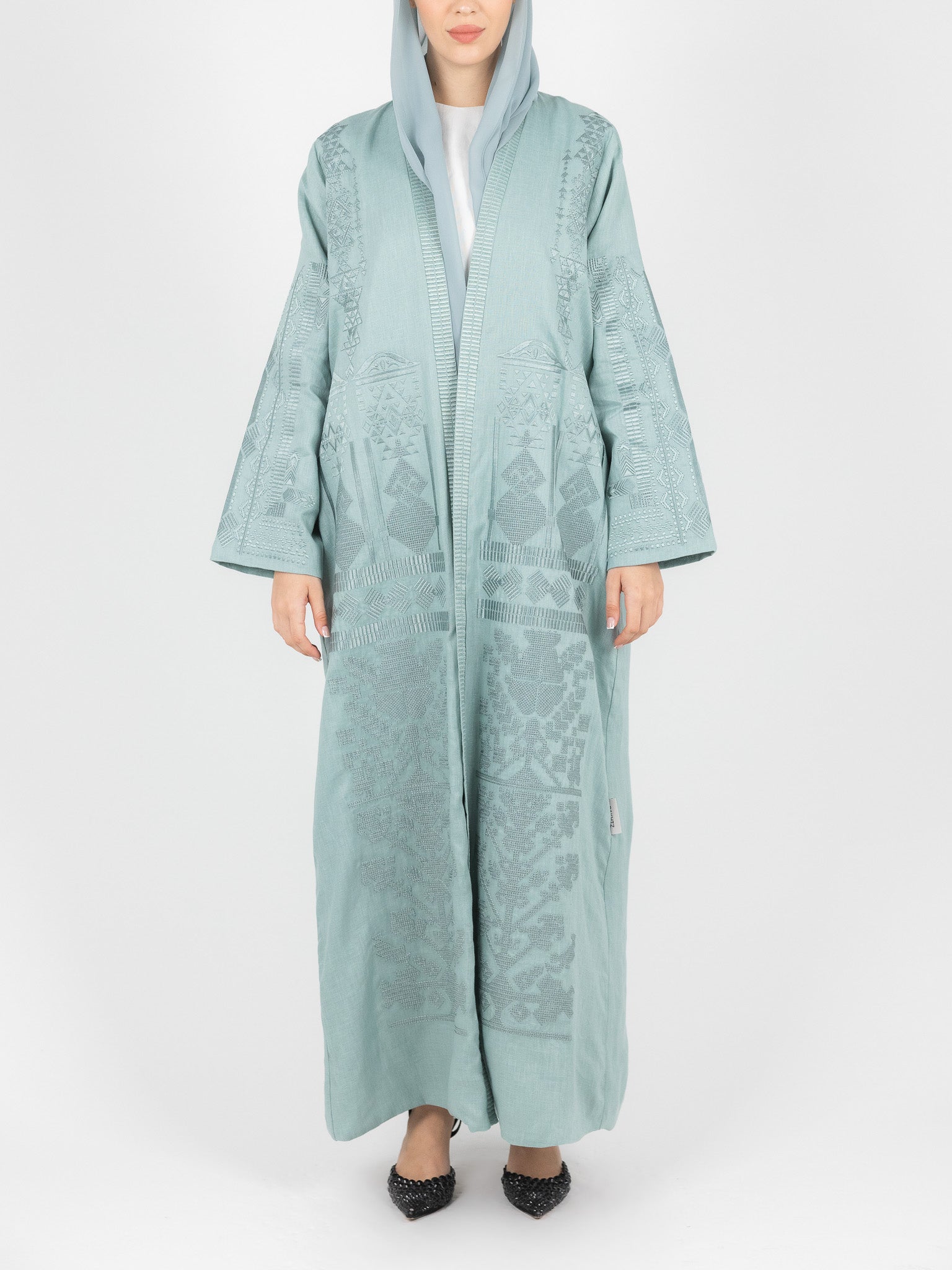 Seafoam Tonal Embroidered Abaya