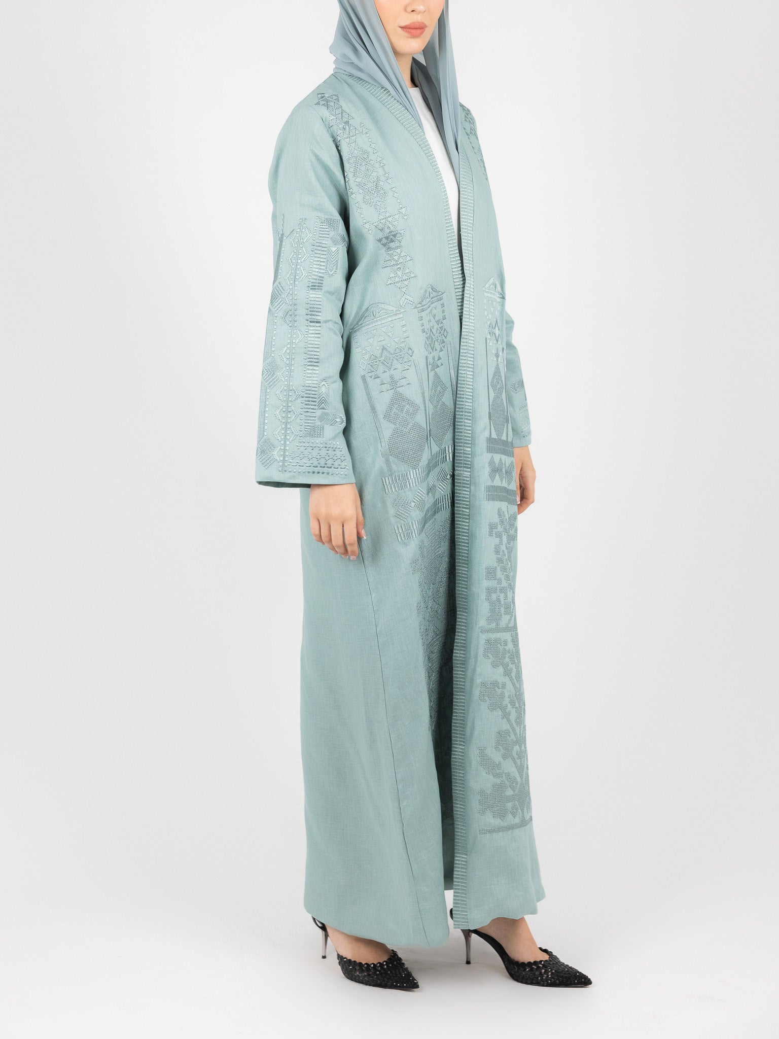 Seafoam Tonal Embroidered Abaya