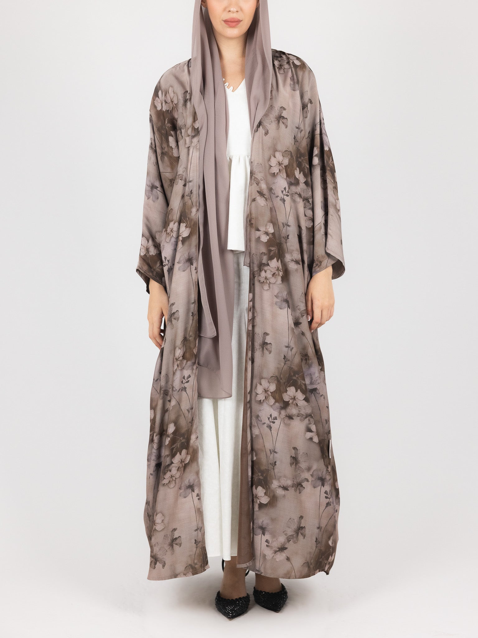 Taupe Bloom Print Abaya