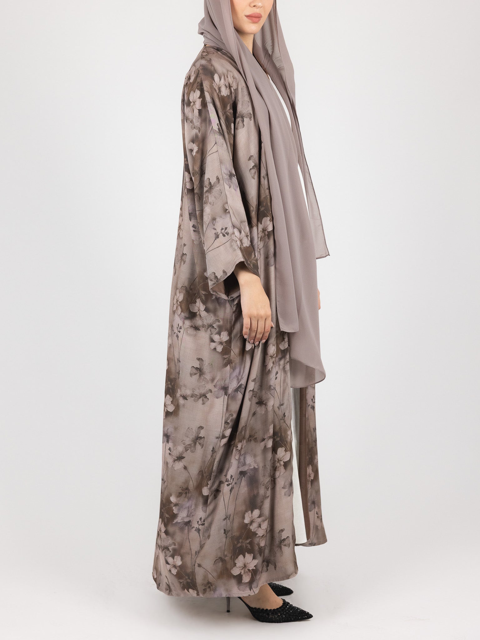 Taupe Bloom Print Abaya
