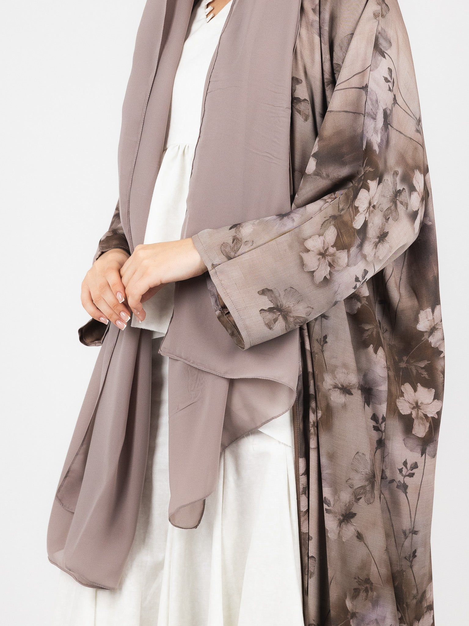 Taupe Bloom Print Abaya
