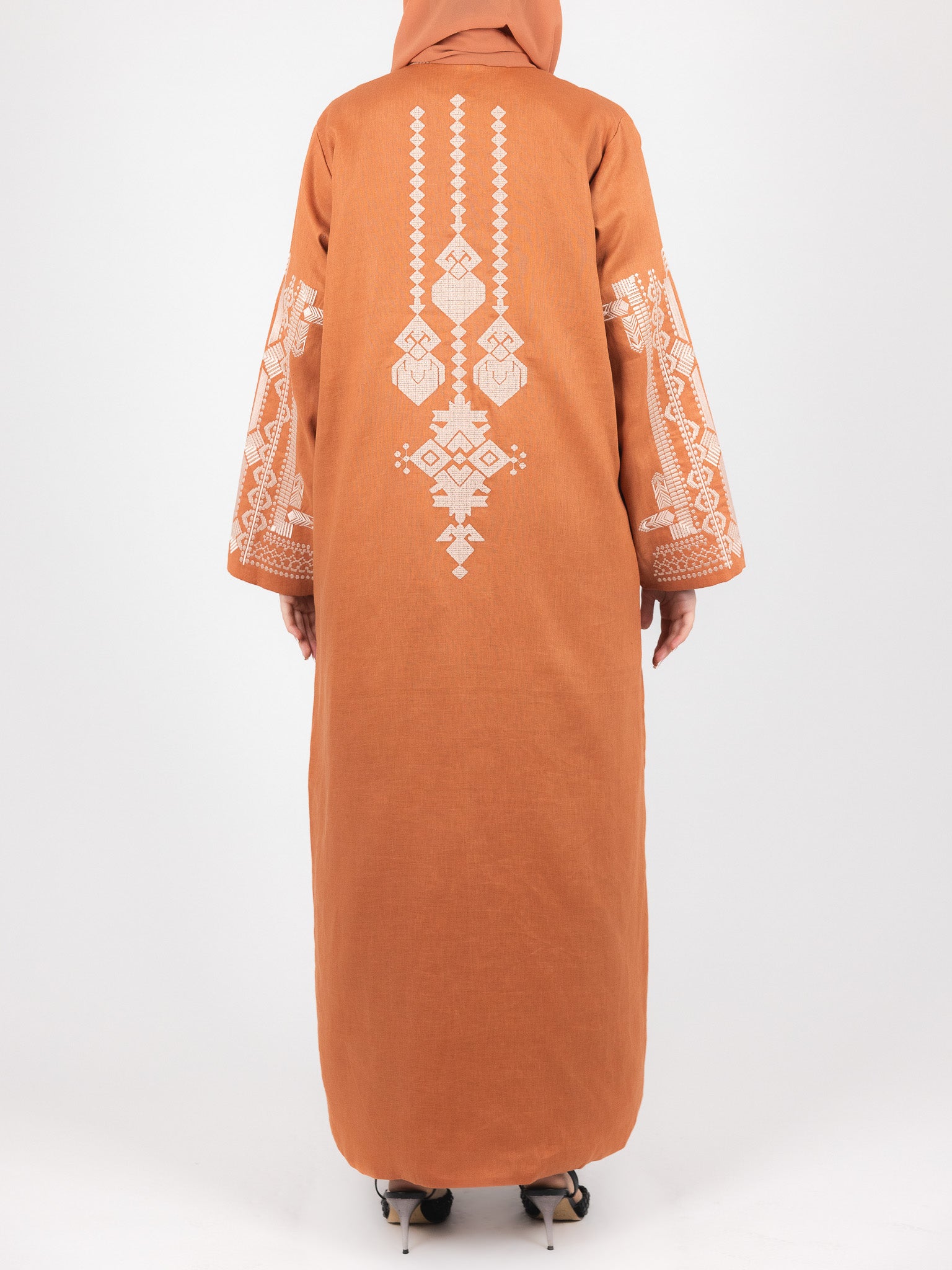 Terracotta Tribal Heritage Embroidered Abaya